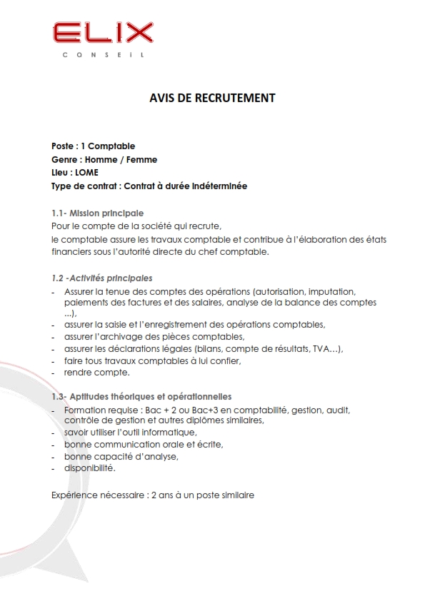 AVIS DE RECRUTEMENT